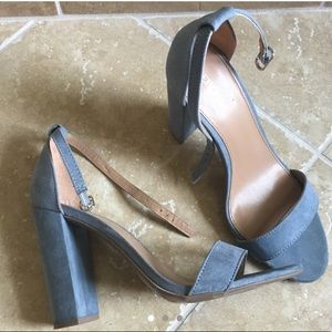 Blue faux suede heels